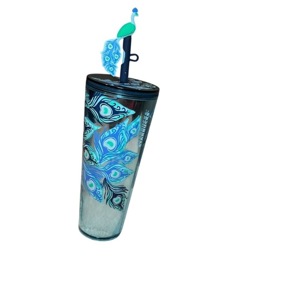 Starbucks holiday Winter 2024 peacock Cold Tumbler Cup 24 oz venti straw & cover